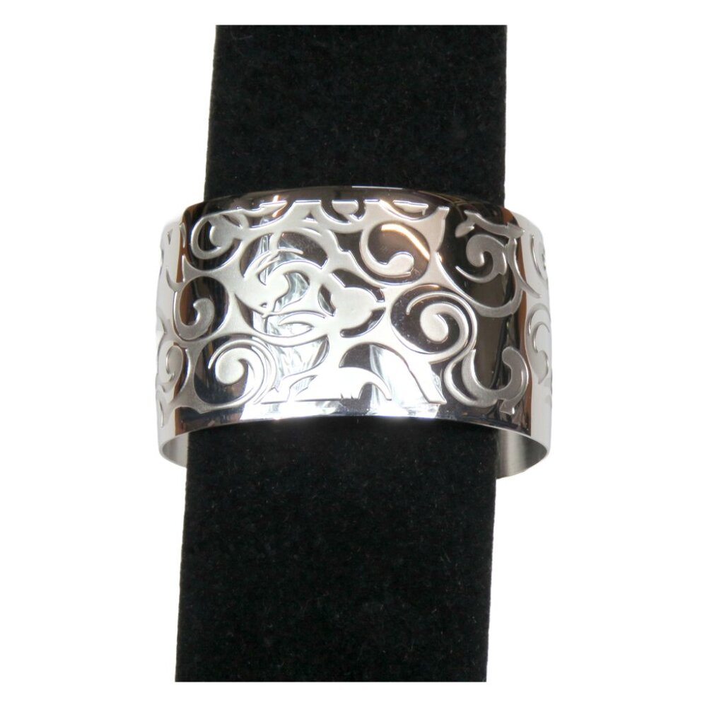 Inox Women's Stainless Steel Polished and Satin Silver Textured Cuff Bracelet